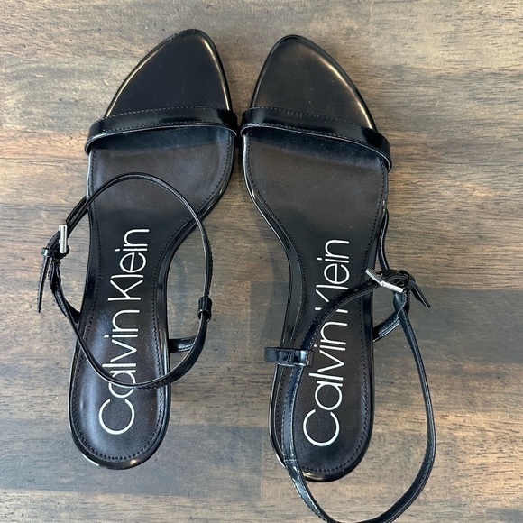 Calvin Klein Black Strappy Mid-Heel Sandals - Picture 2 of 4